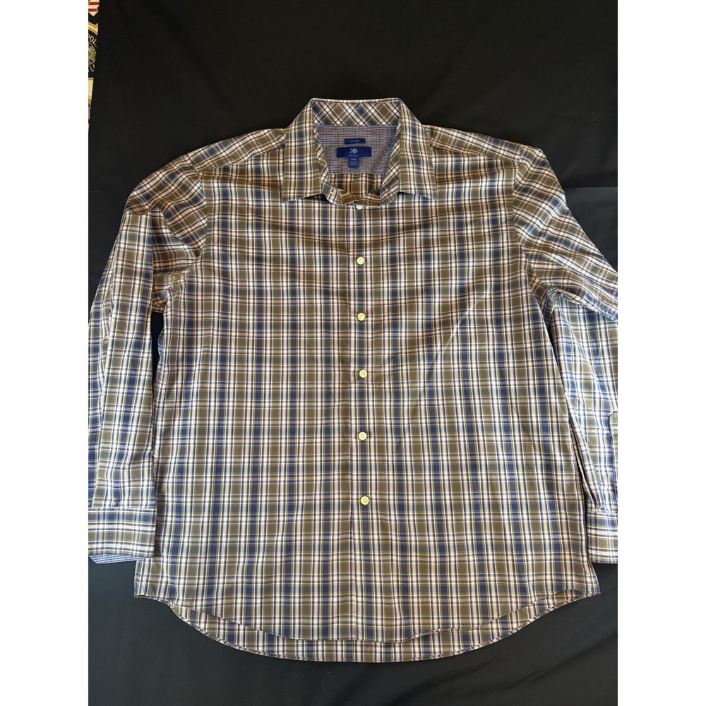 Egara Green & Pink Multi-Colored Plaid Men's Long Sleeve Button Up Shirt, XXL